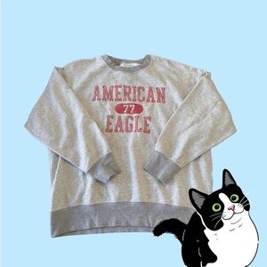 American Eagle Outfitters Gray Crewneck Sweatshirt with Red Lettering